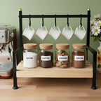 Küchen Regal Tassenhalter 6 Haken| Holz & Metall | Kaffeeecke Organizer