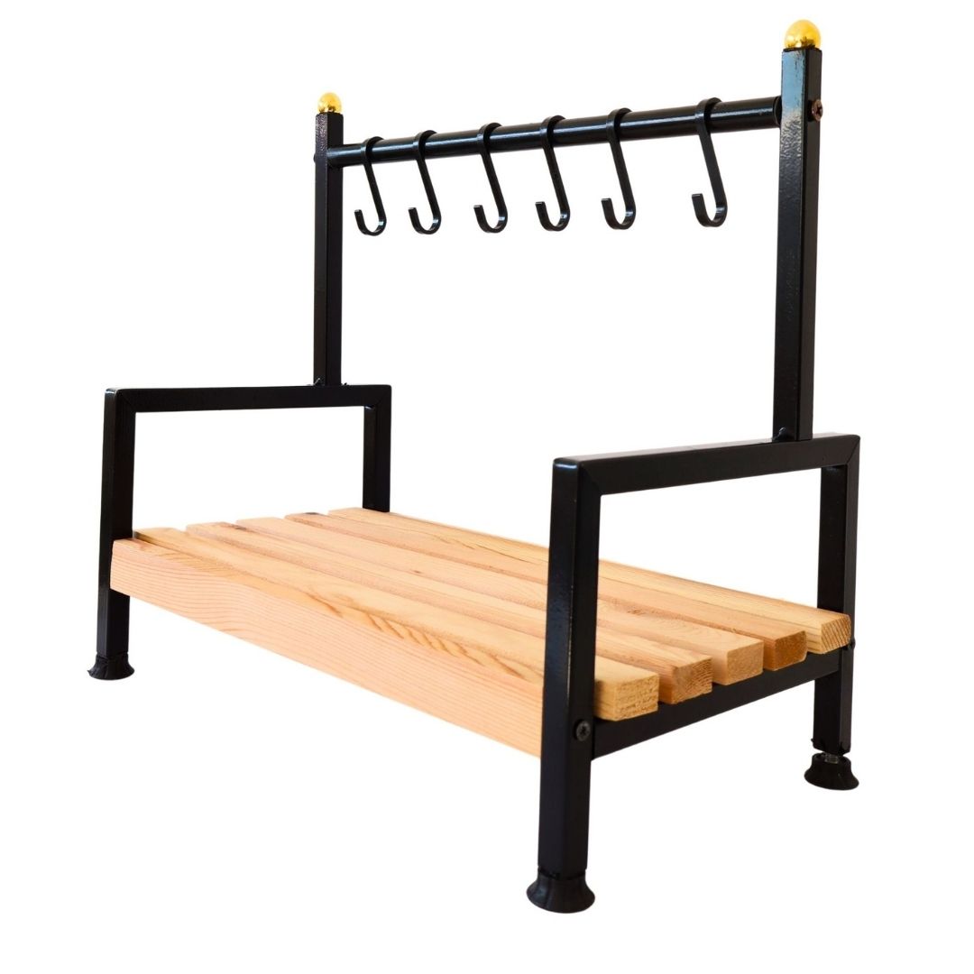 Küchen Regal Tassenhalter 6 Haken| Holz & Metall | Kaffeeecke Organizer